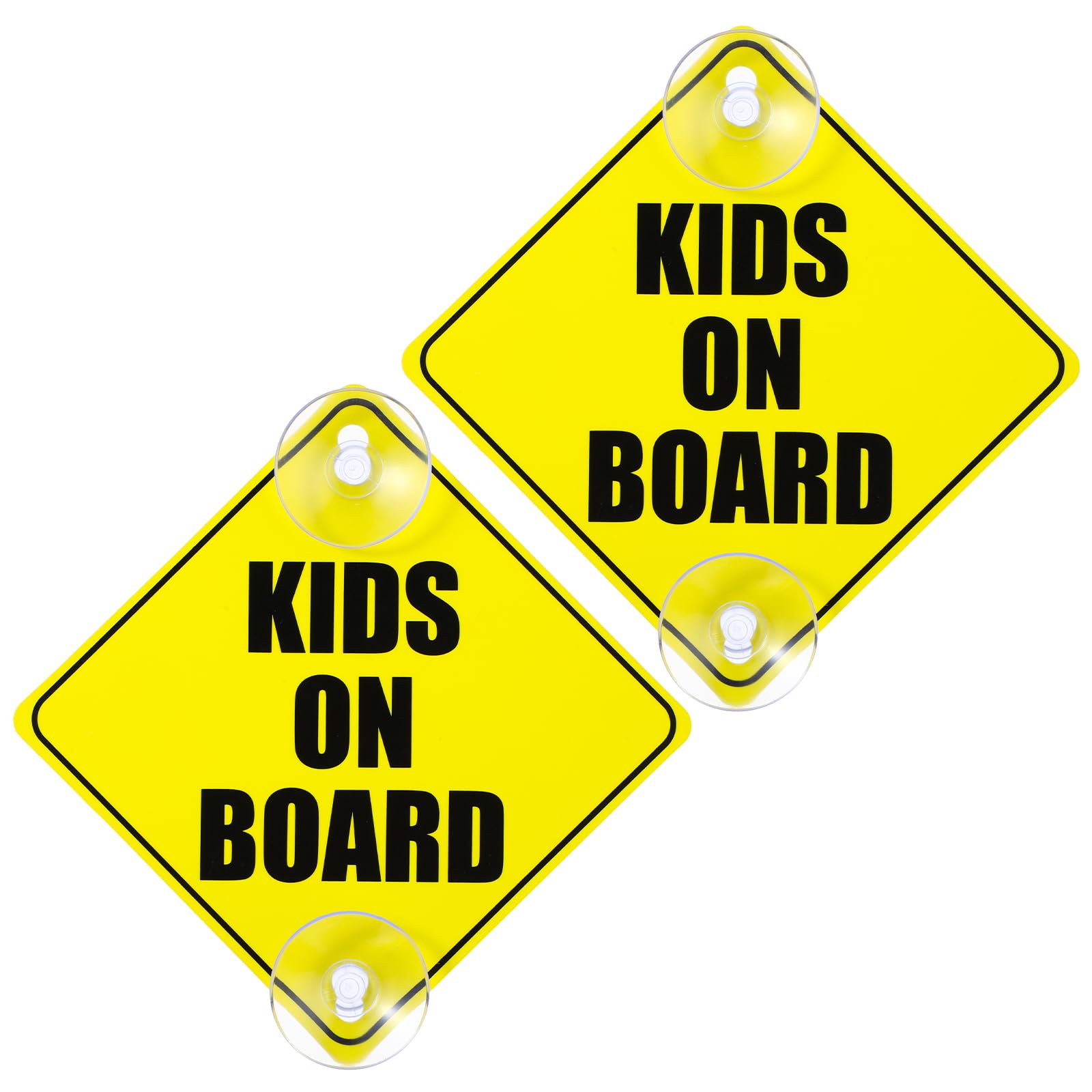 GEEHUA Kids on Board Safety Signs, 2 PCS 5"x5" Warning Sign Stickers with Double Suction Cups - Baby in Car Sticker Marks for Window Cling - Reusable, Durable Decal