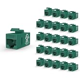 VCE UL Listed CAT6 Keystone Coupler PoE, Green, 25-Pack | UL Listed |10Gbps High Speed | PoE Support｜Female to Female | CAT6/CAT5E/CAT5｜Ethernet Cable Extender