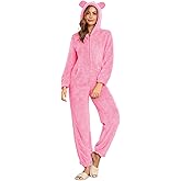 HOTIAN Fleece Onesie Pajamas for Women Fuzzy Sherpa Hooded Romper One Piece Winter Sleepwear Flannel Pajama Jumpsuit