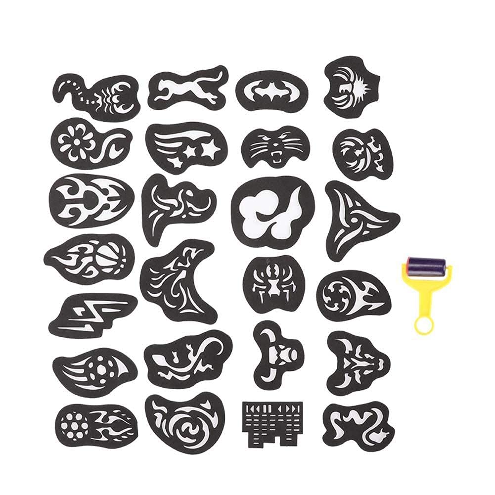 25pcs Hair Tattoo Stencil, Hair Tattoo Template, Temporary Tattoos Fake Tattoos Body Art Tattoo Stickers Black Transfer Tattoos for Arms Shoulders Chest Back Legs, Hair Coloring Carving Pattern
