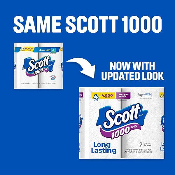 SCOTT 1000 SHEETS PER ROLL, 12 TOILET PAPER ROLLS, BATH TISSUE