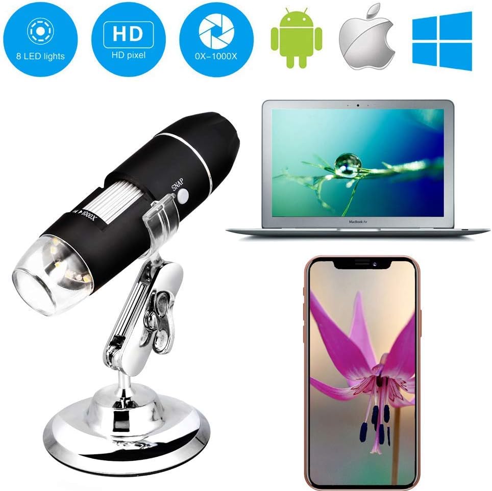 Wireless Digital WiFi USB Microscope 50X-1000X Magnification Mini Handheld Endoscope Inspection Camera with 8 LEDs Metal Stand