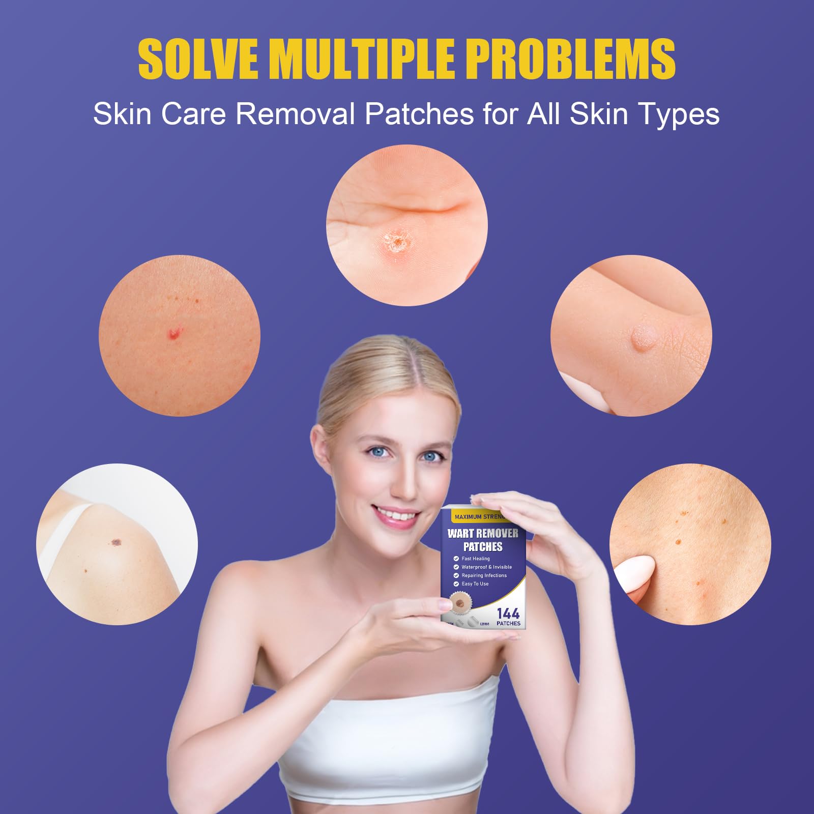 WABRINY Maximum Strength Wart Remover Patches, Fast & Easy Operate Hydrocolloid Waterproof Invisible Sticker, Skin Care Removal Patches for All Skin Types, 144pcs-G3