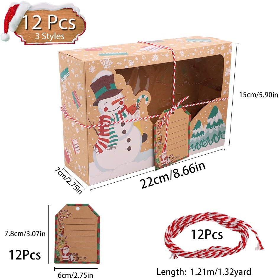 12 Pack Christmas Cookie Boxes with Clear Window Paper Boxes for Christmas Gifts (22 x 15 x 7 cm), Transparent, 12 count (Pack of 1) - Image 3