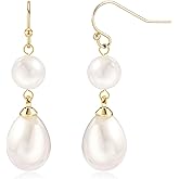 Voaino Pearl Earrings for Women 14K Gold Plated/925 Sterling Silver Double Pearl Dangle Drop Earrings for Bridal Wedding Prom Jewelry Gifts