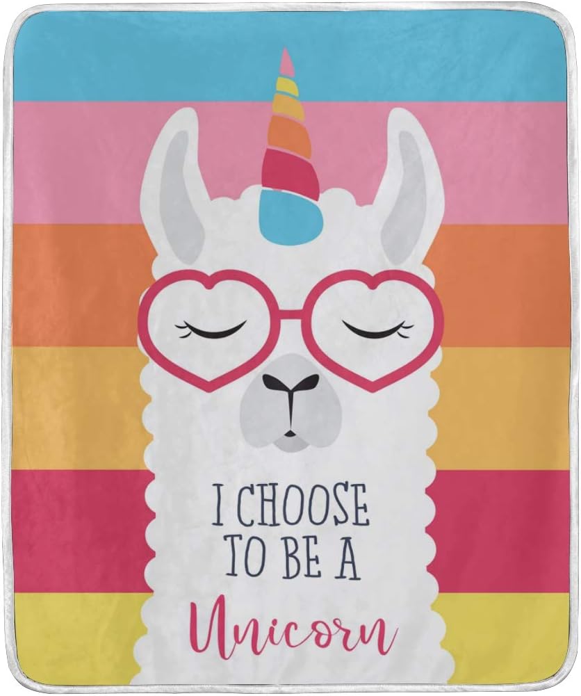 SUABO Soft Blanket Cute Fluffy Unicorn Llama Warm Cozy Bed Couch Lightweight Blanket Throw Polyester Microfiber 50" W x 60" L for Kids Boy Women