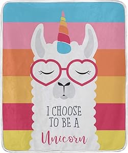 SUABO Soft Blanket Cute Fluffy Unicorn Llama Warm Cozy Bed Couch Lightweight Blanket Throw Polyester Microfiber 50" W x 60" L for Kids Boy Women
