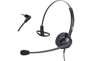MKJ 2.5mm Telephone Headset with Microphone Noise Cancelling - Wired Headphones for Call Center & Office Phone, Desk Phone Headset for Panasonic KX-TPA60 KX-TGA470 Cisco SPA 303G 525G Vtech Uniden