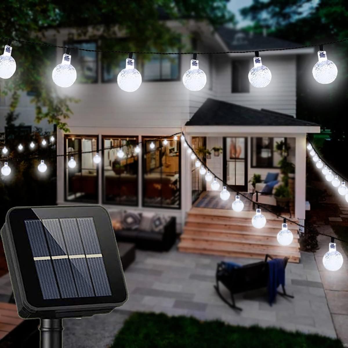 Oreunik Solar Lights Outdoor Garden, 8 Mode Crystal Ball Outdoor Lights Waterproof,Solar Garden Light for Yard Porch Patio Festival Christmas Wedding Party Decorations (White, 30LED)