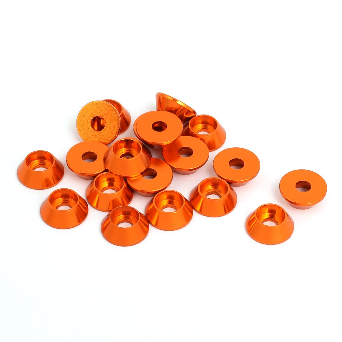 Sourcingmap M3 Aluminium Alloy Cone Shaped Round Cup Bumper Washer Orange 20pcs