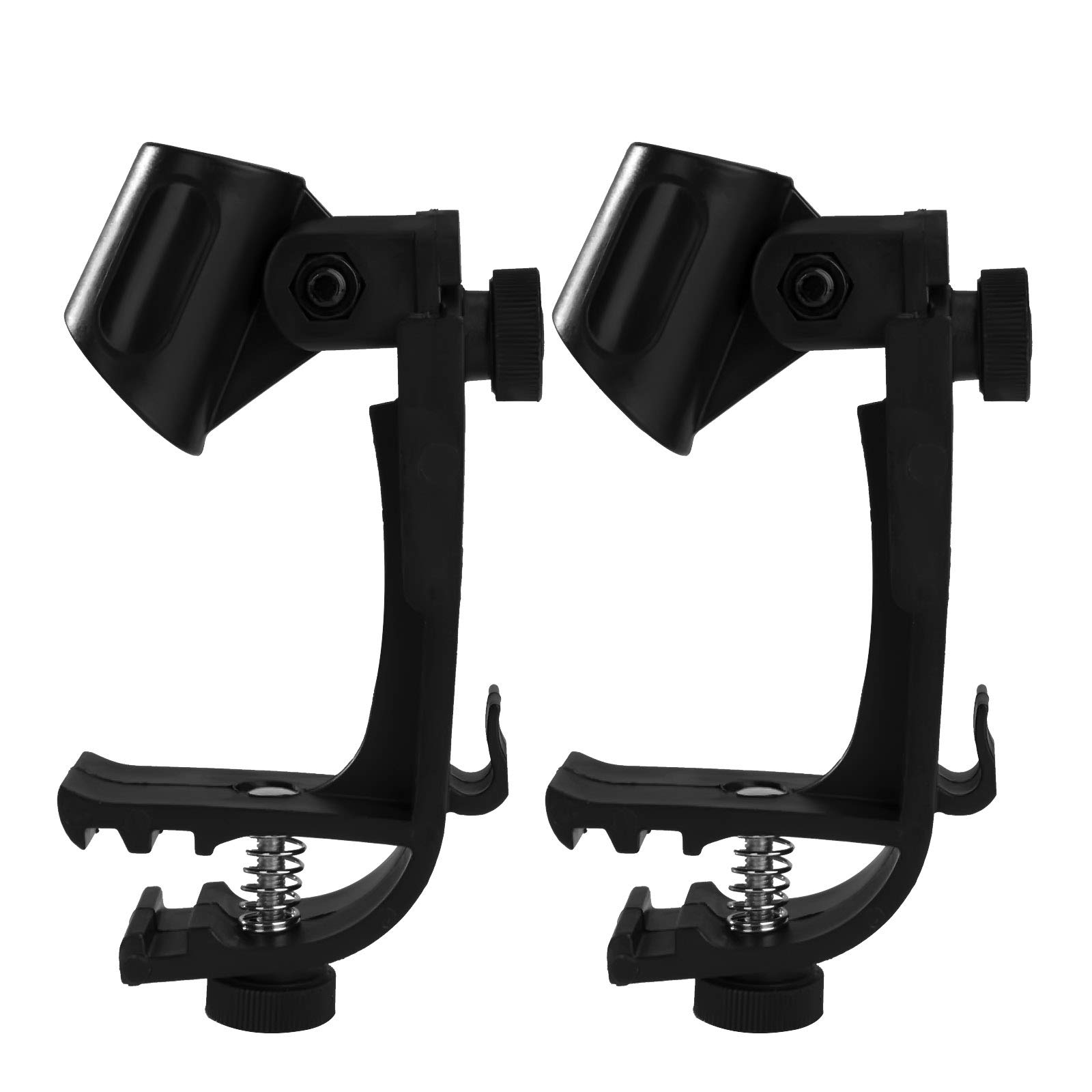 Microphone Clips Adjustable Plastic Shockproof Drum Clamp Handy Microphone Holder Stand Portable Microphone Clamp 1 Pair (Black)