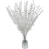Tinsow 26 Pcs Artificial Eucalyptus Stem Bulk Faux Eucalyptuses Real Touch Leaf Wedding Bouquet Centerpiece Home Decor (White, 26)