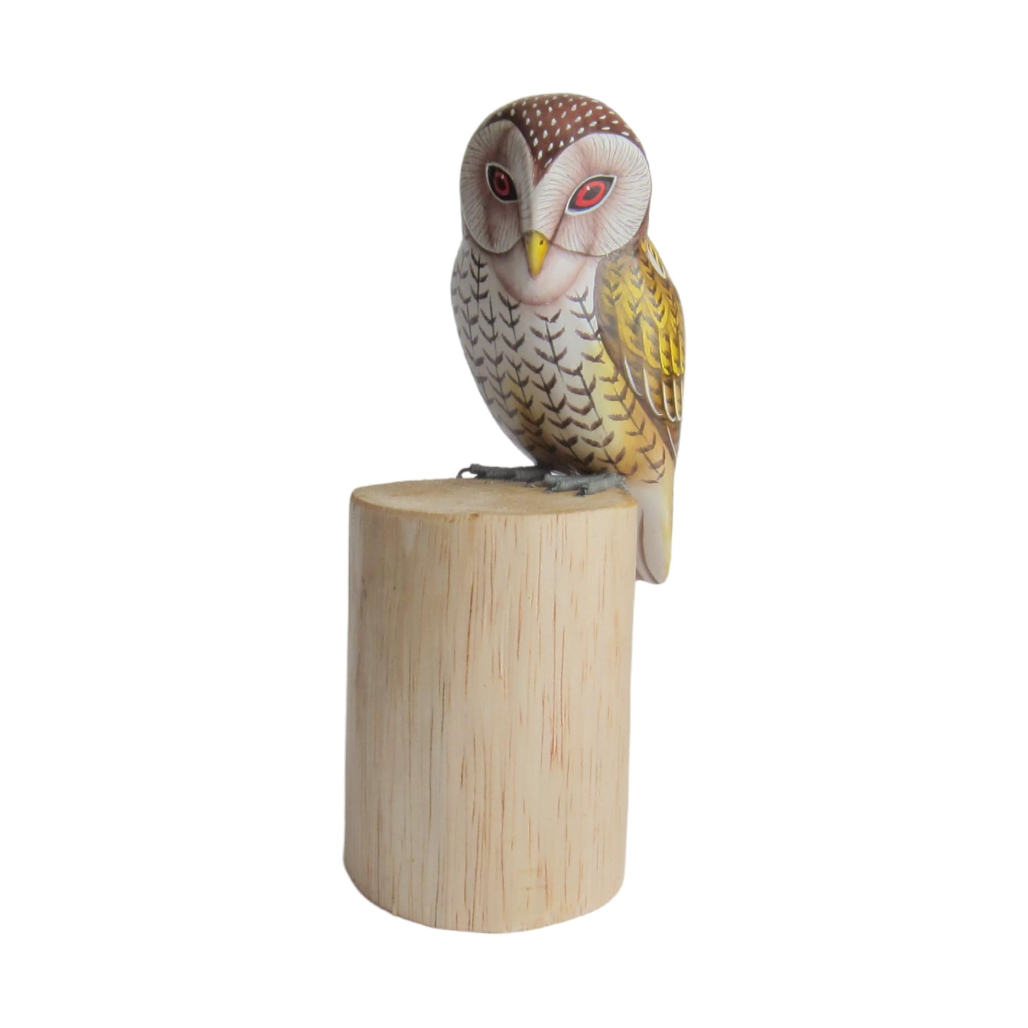 Brave Wings Hand Carved Wooden Garden Bird ~ The Barn Owl Garden Friend of Robin Red Breast ~ Wood Ornament Sculpture Figurine Statue Unique Table Decoration Home Decor Gift for Christmas ~ 3524