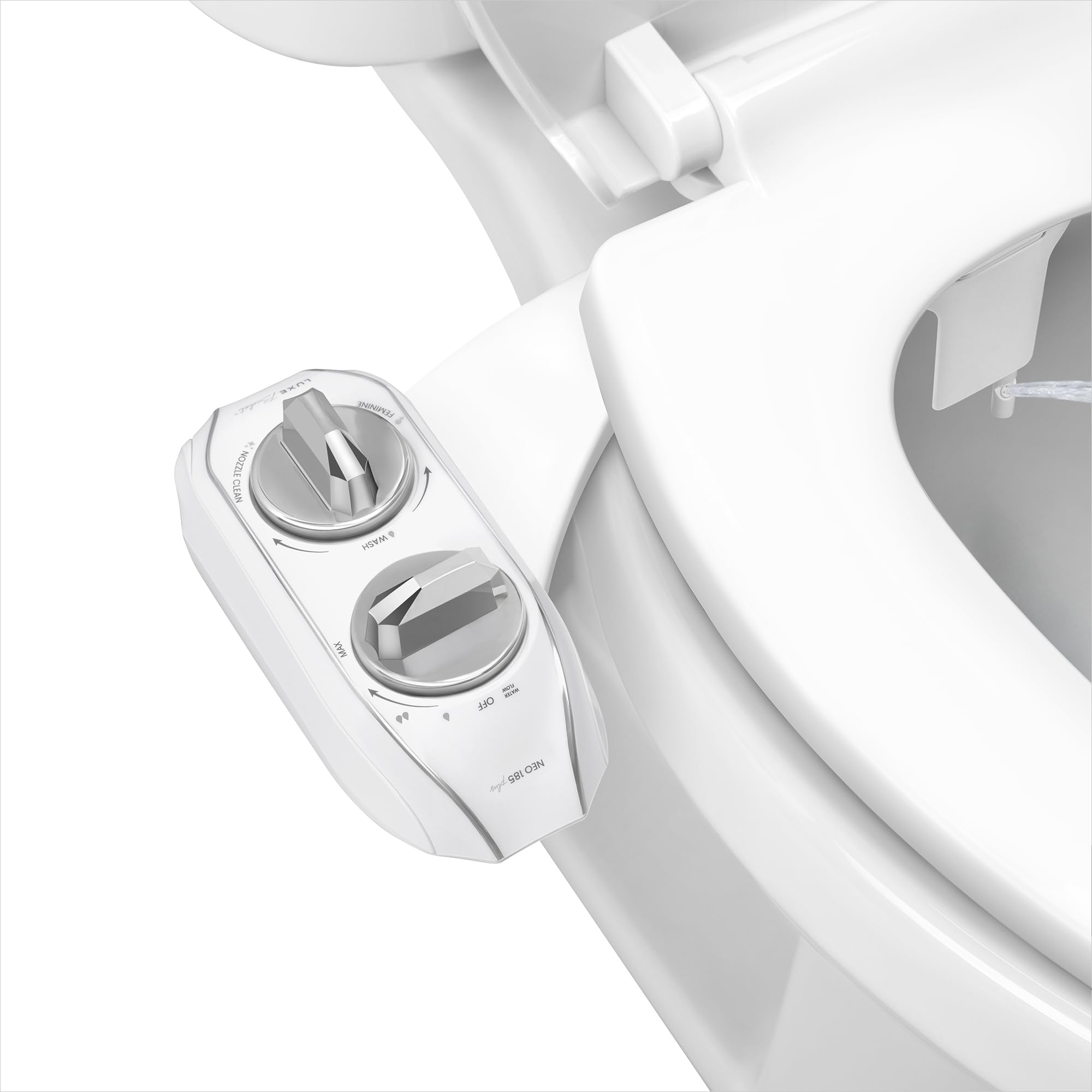Photo 1 of LUXE Bidet NEO 185 Plus - Dual Nozzle, Non-Electric Bidet Attachment for Toilet Seat, Patented Slide-In Install, 360° Self-Clean, EZ-Lift to Clean, Feminine & Rear Wash (Chrome)