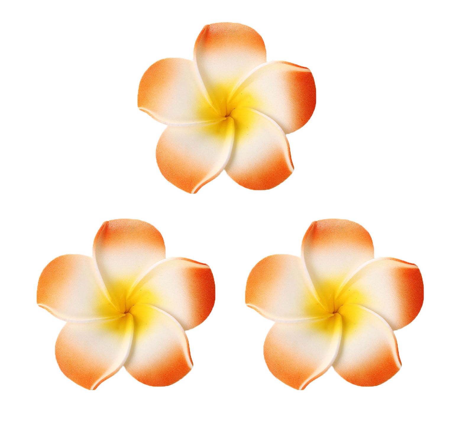 Photo 1 of Koolgil Women's Fashion Hawaiian Foam Plumeria Flower Clips for Bridal Wedding Luau Beach Tropical Vacation Party Hair Decorations (3 Pcs Orange)