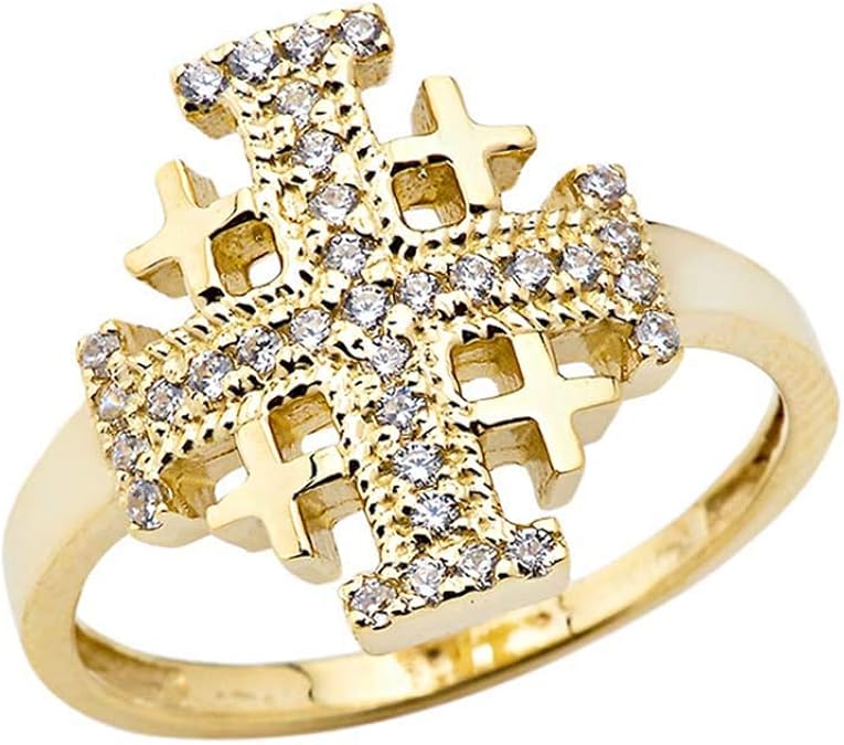 Diamond Jerusalem Cross Ring in Yellow 9 ct Gold Amazon.co.uk Jewellery