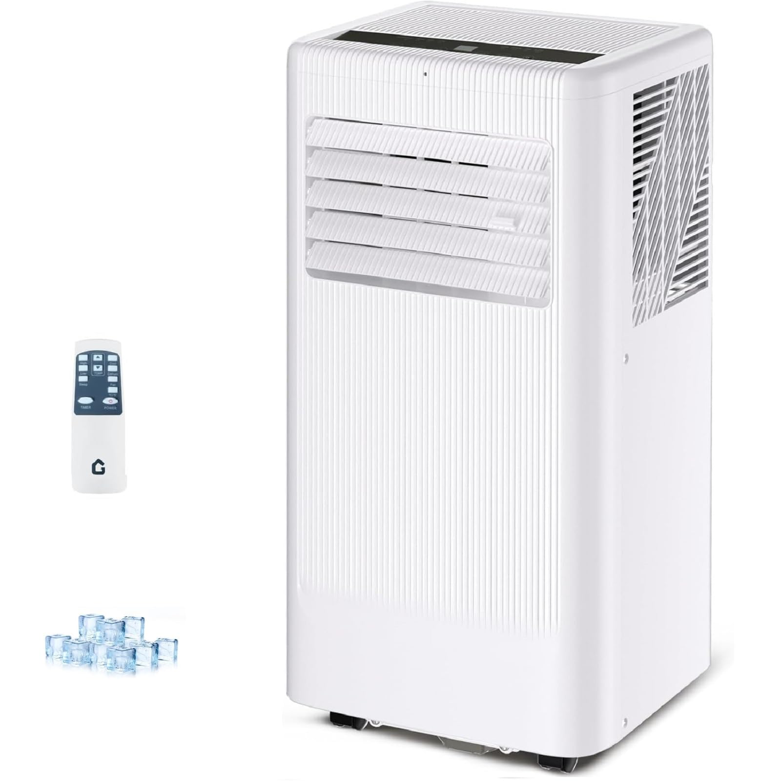 8000 BTU Portable Air Conditioner,Cools Rooms up to 420 Sq.Ft w/ 3 Modes, Remote, LED Display & Vent Kit, White with Grey Top