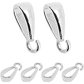 YuGtcen 6Pcs 925 Sterling Silver Pendant Clasp for Jewelry Making, Necklace Bail Connector with Open Loop, Bracelets Pendant Clips for DIY Craft (Silver)