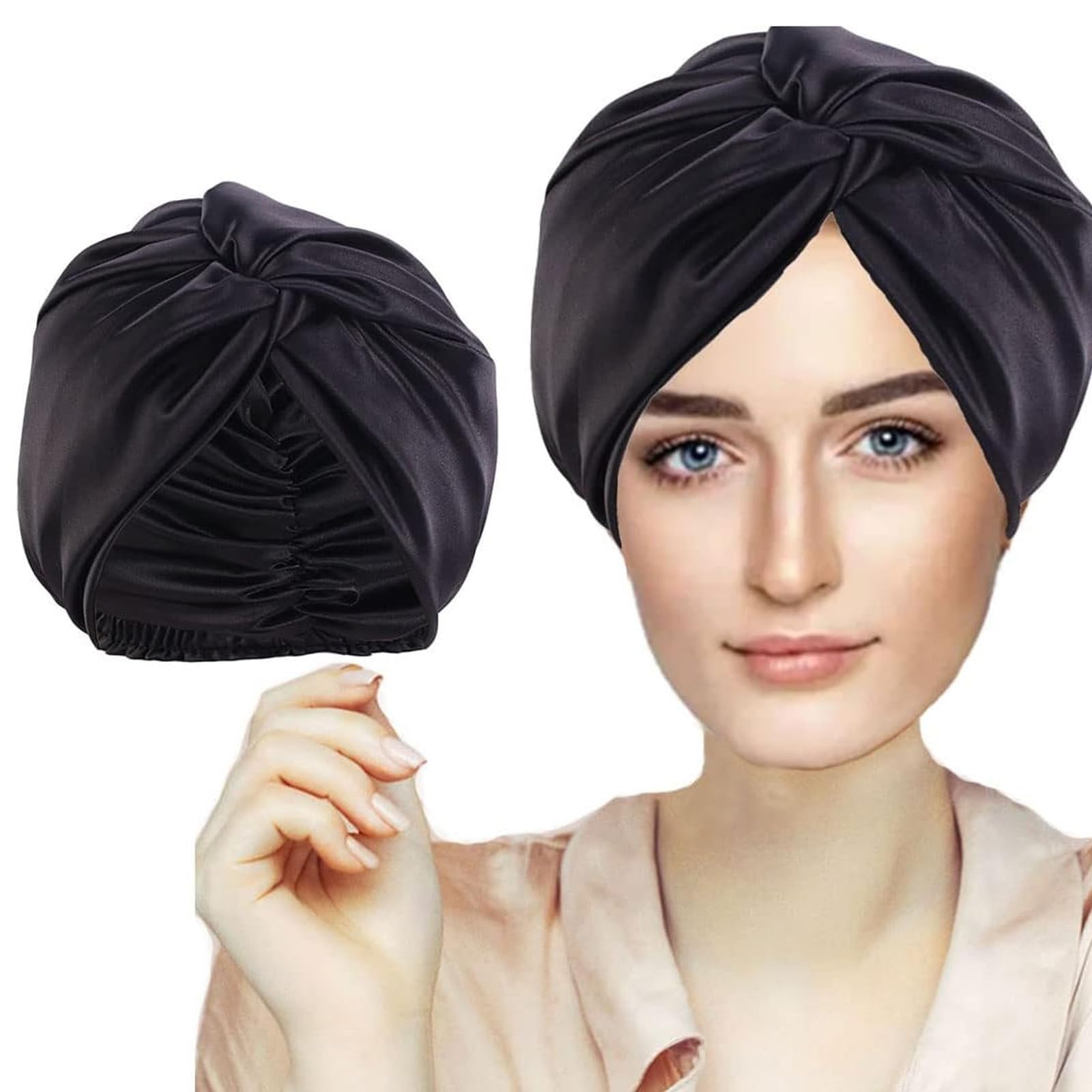 TRHDFW Silk Hair Bonnet Hair Wrap for Sleeping, Imitation Silk Bonnet Sleep Night Cap for Women Hair Care, Double Layer Soft Silky Head Scarf Match Strong Elastic Band Apply to Washing, Makeup, Sport