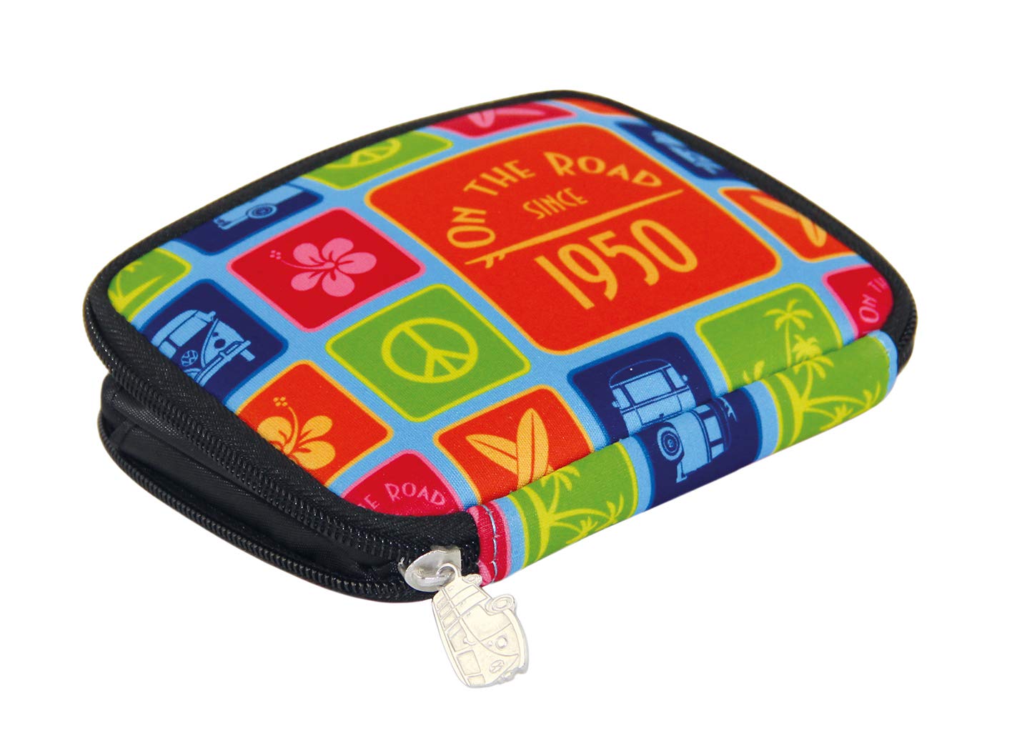 BRISA VW Collection - Volkswagen Neoprene Money Bag Purse Wallet in T1 Bus Design (Surf/Multicolor)