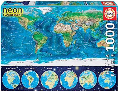 Educa - Puzzle 1000 pezzi Neon World Map | Puzzle mappe moderne | Misura 68x48 cm | Per adulti 14+ (16760)