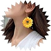 Iaceble Boho Sunflower Dangle Earrings Handmade Sunflower Earrings Large Flower Drop Earrings Sunflower Daisy Earrings Jewelry for Women