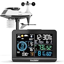 Raddy AG7 Stazione meteo wireless Termometro interno esterno professionale, Digitale 7,4'', Orologio atomico, Monitoraggio temperatura e umidità, Previsioni meteo e pressione barometrica