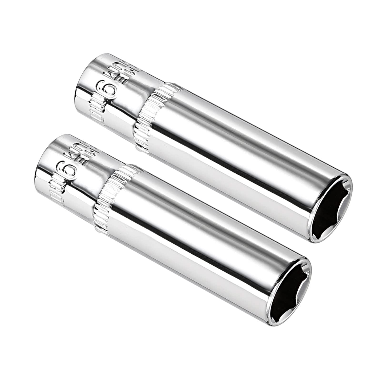 Kozelo 2pcs 6 Point Deep Socket - [1/4 Inch x 9mm] Square Drive for Car Mechanical Equipment Repair Use, CR-V Steel Metric Sizes — image 1