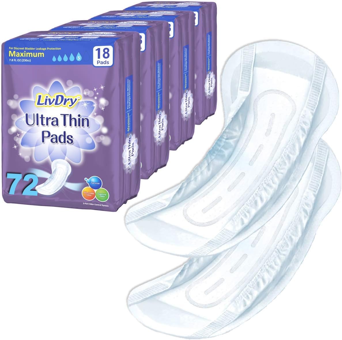 LivDry Incontinence Ultra Thin Pads for Women | Leak Protection and Odor Control | Extra Absorbent (Ultimate 60-Count): Health & Personal Care