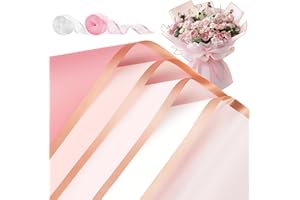 ZORRITA 20 Sheets Flower Wrapping Paper, Waterproof Bouquet Wrapping Paper with Ribbons Floral Paper Wrap Florist Supplies, 22.8 x 22.9 inch (Mixed Pink)