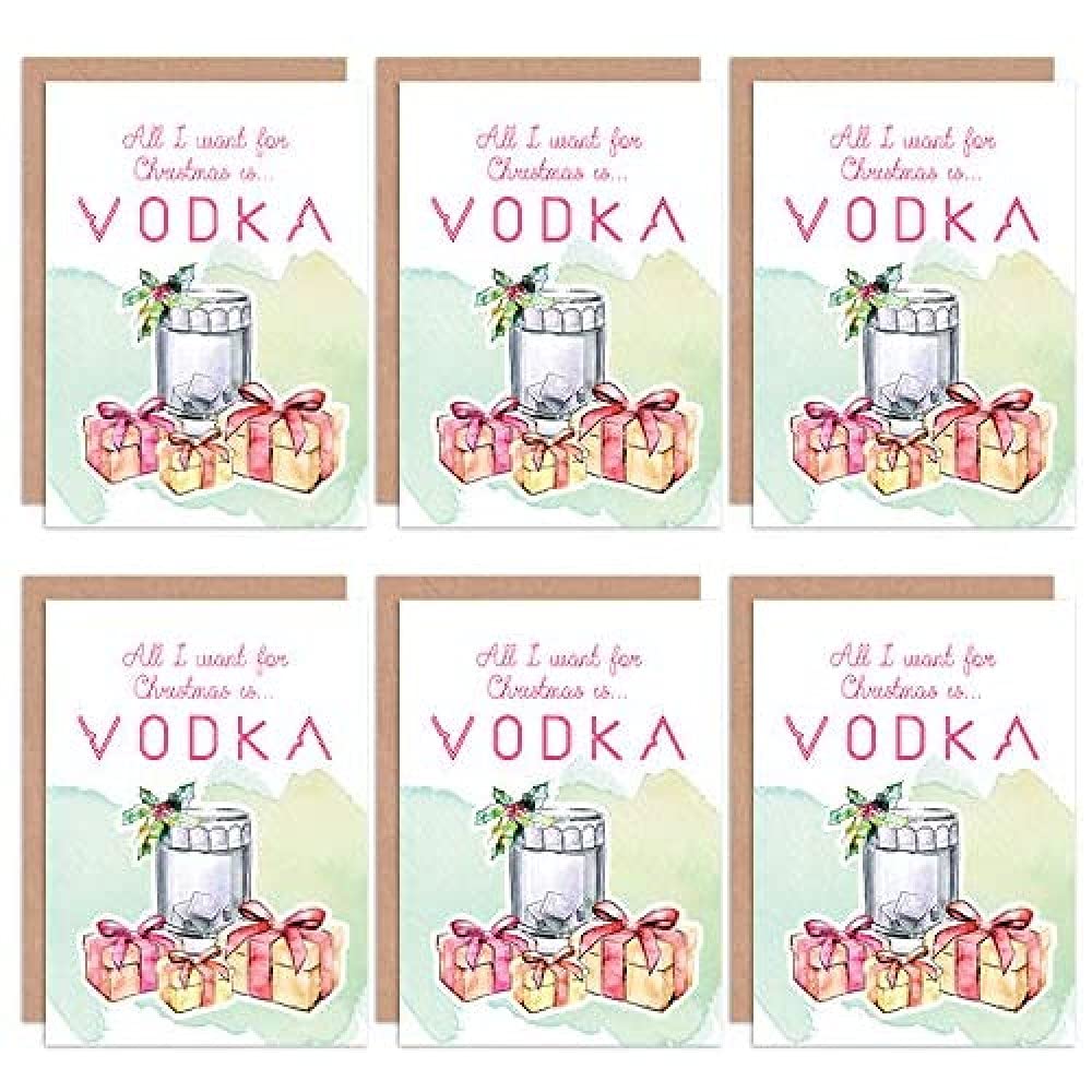 Wee Blue Coo Christmas Cards x6 Vodka Alcohol All I Want Funny Tipsy Set Xmas