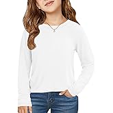ZDC Girls Long Sleeve Shirts Kids Crewneck Layering Tunic Tops Plain Basic Tees Fashion T-Shirts 5-14Y