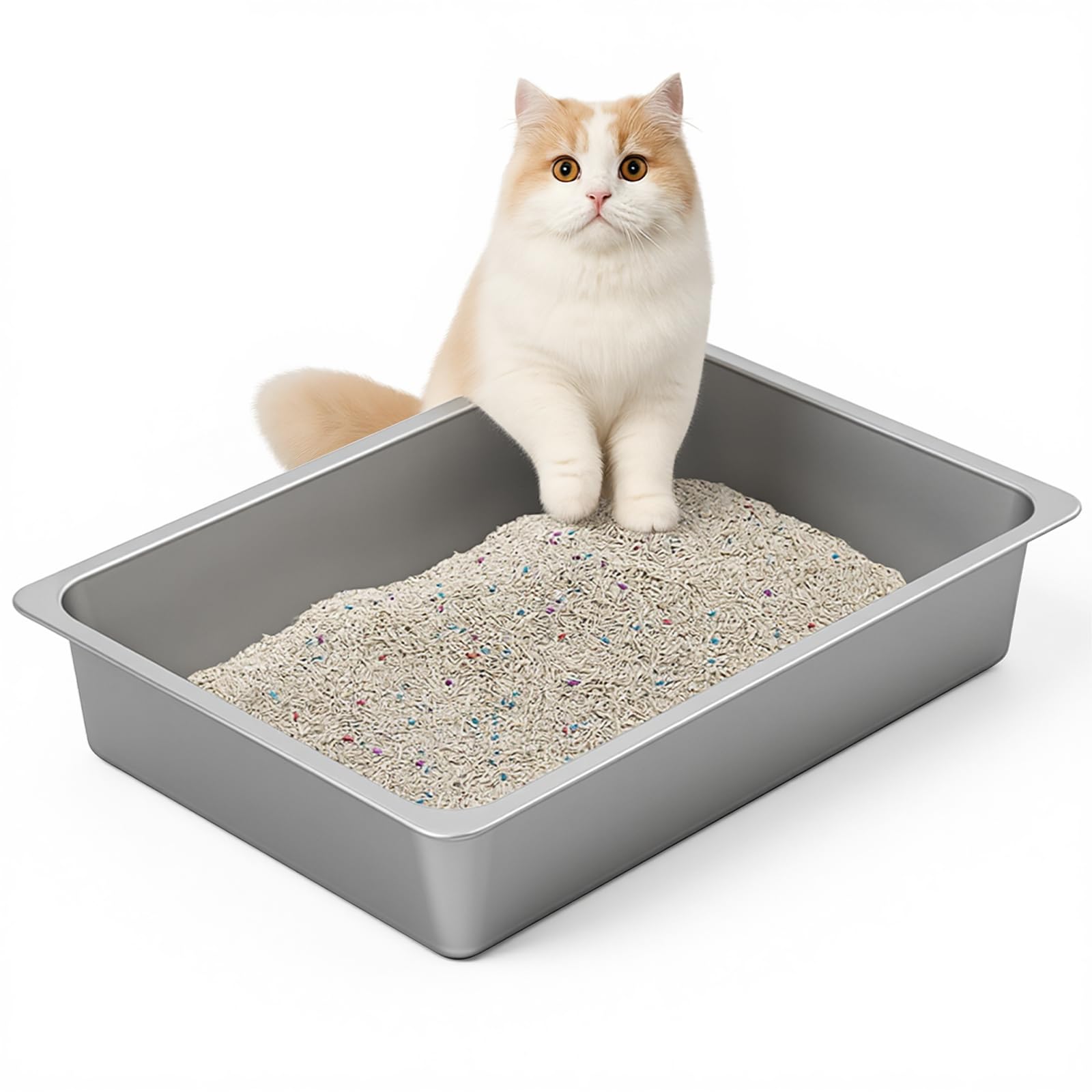 Photo 1 of Kirecoo Stainless Steel Litter Box, Large Low Entry Metal Cat Pan Box, Indoor Litter Tray, Non Stick, No Smell, Easy to Clean, Pet Toilet Supplies for Cats