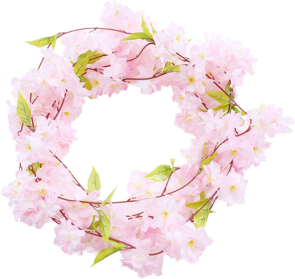 Ymiko 2pcs 220cm Artificial Cherry Blossom Vine Faux Sakura,Fake Sakura Garland Vine Flowers