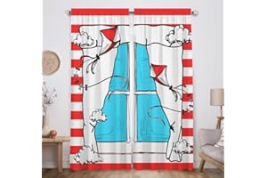 Allenjoy Red Striped Windows Kite Cloud Children Window Curtains for Boy Girl Kids Baby Room Bedroom Nursery Toddler Home Office Decor Decoration Durable Fabric Machine Washable 82 in x 84 in