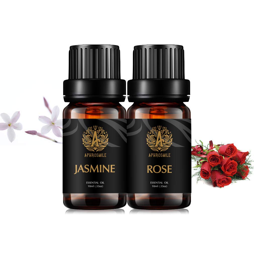Aromatherapy Rose Essential Oils Jasmine Set, 100% Pure Jasmine Scented Oils Rose Set, 2x10ml Therapeutic Grade Jasmine Aromatherapy Essential Oils Rose Fragrance Kit for Diffuser, Humidifier, Home