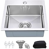 Beleeb 15 Inch Drop In Bar Sink，18-Gauge Small Kitchen Sink Stainless Steel with 3D Embossed Texture，Single Bowl Square Desig
