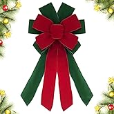 CHMOART Christmas Wreath Bow 20 x 11 Inches Large Christmas Bows Red Green Velvet Bow Winter Holiday DIY Craft Bow Xmas Tree Topper Ornament Bow for Home Front Door Decorations