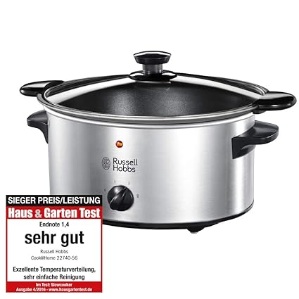Russell Hobbs 22740-56 Schongarer Cook@Home, Crock Pot, elektrischer Slow Cooker, 3 Temperatureinstellungen, 3.5l, Edelstahl/