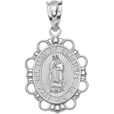 Claddagh Gold Sterling Silver Religious Our Lady of Guadalupe Miraculous Mary Medal Oval Pendant Necklace - Choice of Pendant and Chain Length