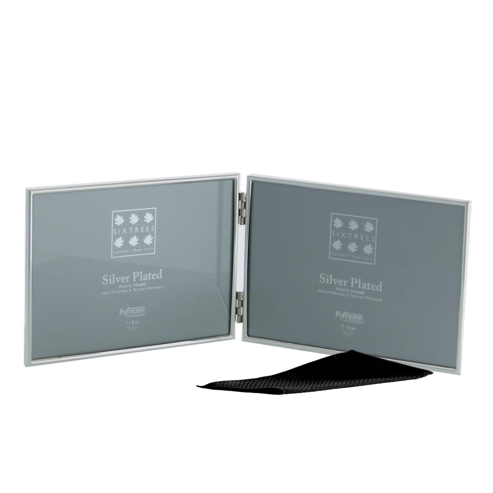 Sixtrees Cambridge 2-400-75HD Silver Plated Folding Photo Frame for two 5" x 7" Pictures - Complete with microfibre polishing cloth.