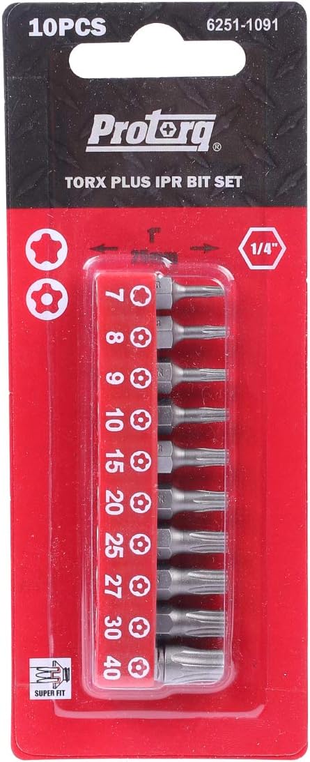 Protorq TORX PLUS IPR, Torx Plus 5-Point Tamper-Proof Security Bits (IPR 7-IPR 40), 25mm, 10 -Pieces, High Grade S2 Steel - - 