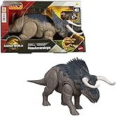 Mattel Jurassic World Rebirth Wild Roar Nasutoceratops Dinosaur Toy with Tail-Controlled Chomp Multi-Direction Attack & Sound