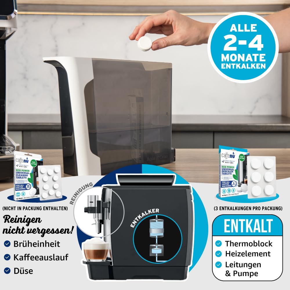 Caffenu Universal Entkalkungstabletten Kaffeevollautomat Kompatibel mit Bosch, Jura, Siemens & Melitta - 6x9g - Entkalker Kaffeemaschine für Heißeren Kaffee & Verlängerte Lebensdauer 6