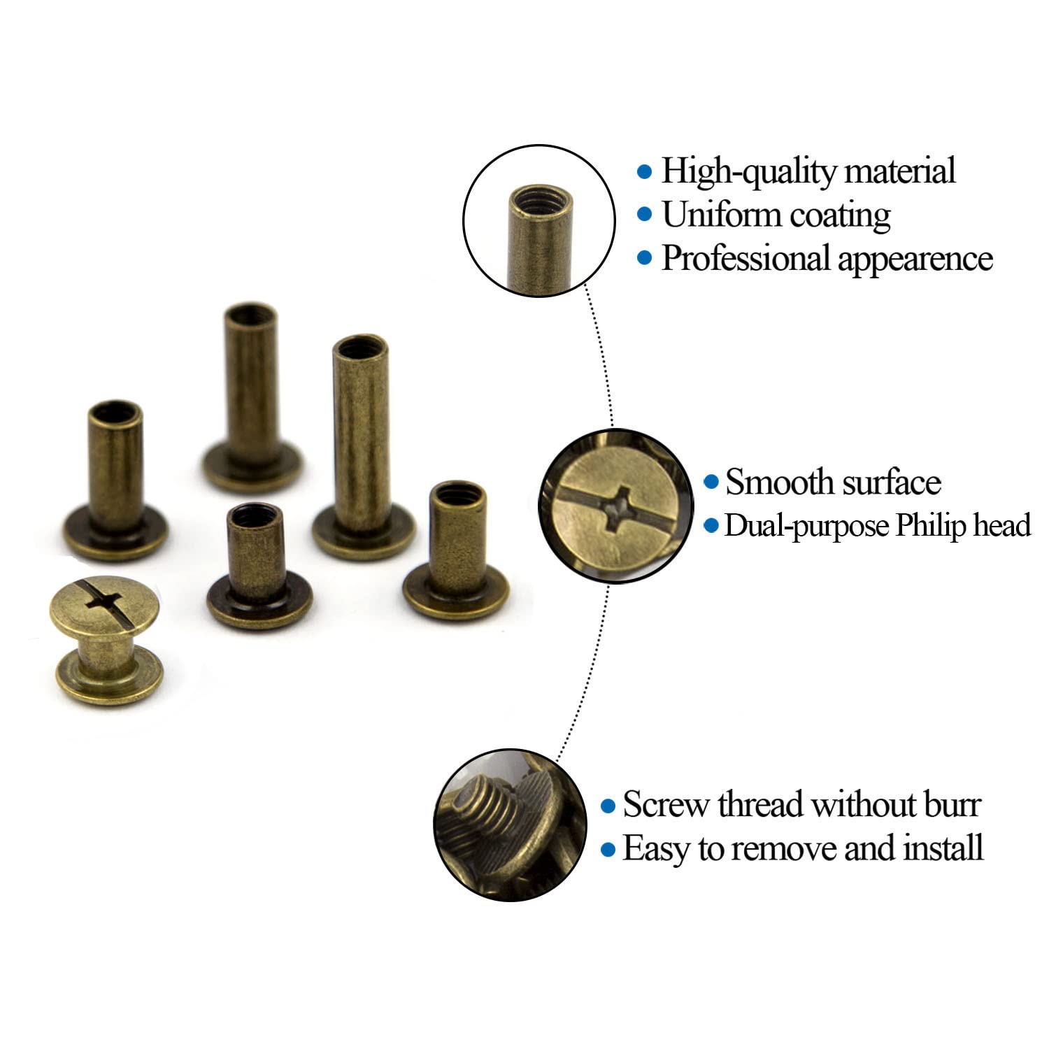 Alloygold 160Pcs Chicago Screws Leather Rivets Assorted Screw Rivets M5 Chicago Binding Screws for Decorate and Repair Leather Craft Belt Bag Shoes Purse Bookbinding (Bronze, M5*6,10,12,15,18)