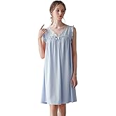 Nanxson Women's Knitted Cotton Nightgown Sleepwear Sleeveless Sleep Dress V Neck Lace Nightwear Victorian Loungewear