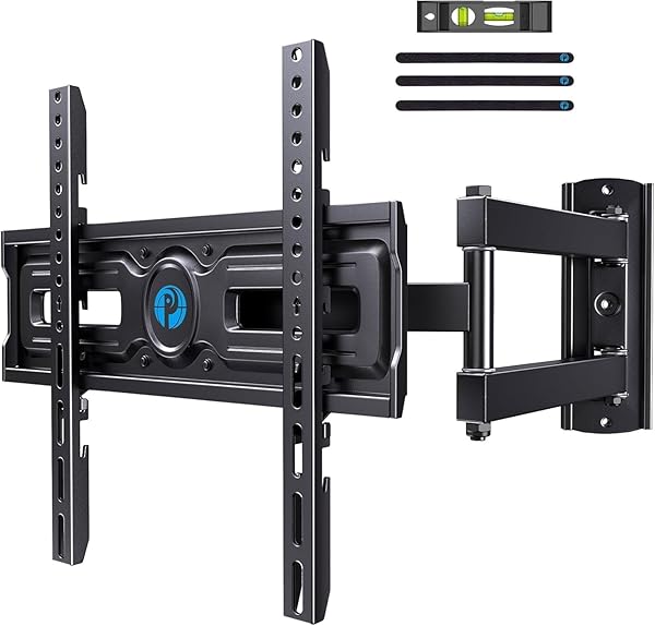 PIPISHELL FULL MOTION TV WALL MOUNT FOR MOST 26-65 INCH FLAT & CURVED TVS UP TO 77 LBS, ADJUSTABLE BRACKET HEIGHT, CORNER TV MOUNT WITH SINGLE ARTICULATING ARM, MAX VESA 400X400MM, PIMF9