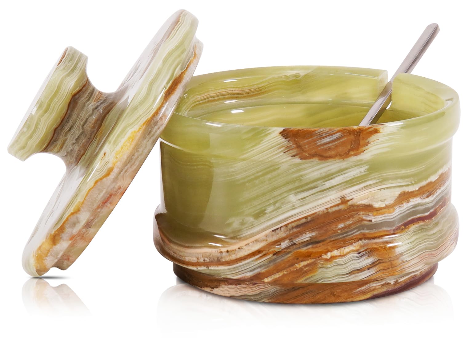 Radicaln Marble Salt Cellar with Lid, 3.5" Green Salt Box, Spice Containers & Spice Jars, Rock Salt Holder for Counter Spice Jar