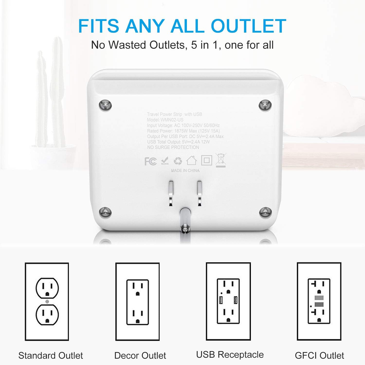 Cruise Power Strip No Surge Protector, OMOTON Travel Wall Tap with 3 Outlets & 2 USB Charging Ports,Travel Cruise Ship Accessories Must Have, Ultra Compact for Travel Home Hotel office-White: Home Audio & Theater