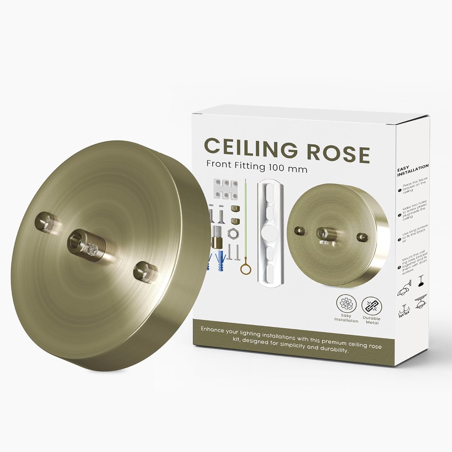 100mm Vintage Metal Ceiling Rose with Hook Ring Front Fitting Ceiling Hook for Single Point Drop Outlet Plate Durable Antique Finish for Pendant Lights